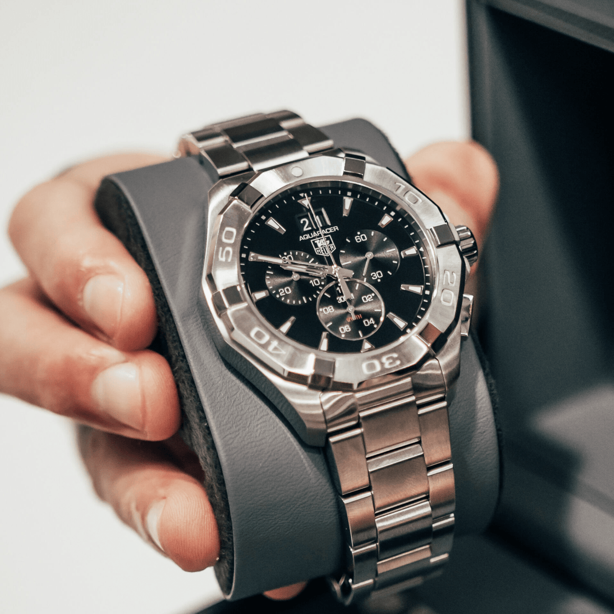 Shop Authentic Tag Heuer Aquaracer Chronograph Black Dial Silver Steel Strap Watch for Men - CAY1110.BA0927 - Luxxuri