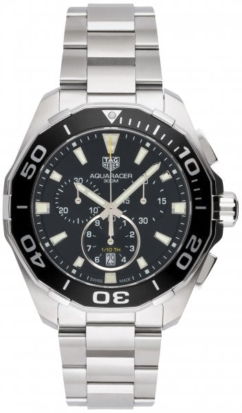  Shop Authentic Tag Heuer Aquaracer Quartz Chronograph Black Dial Silver Steel Strap Watch for Men - CAY111A.BA0927 - Luxxuri