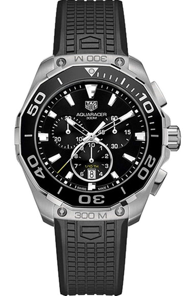  Shop Authentic Tag Heuer Carrera Aquaracer Quartz Chronograph Black Dial Black Rubber Strap Watch for Men - CAY111A.FT6041 - Luxxuri
