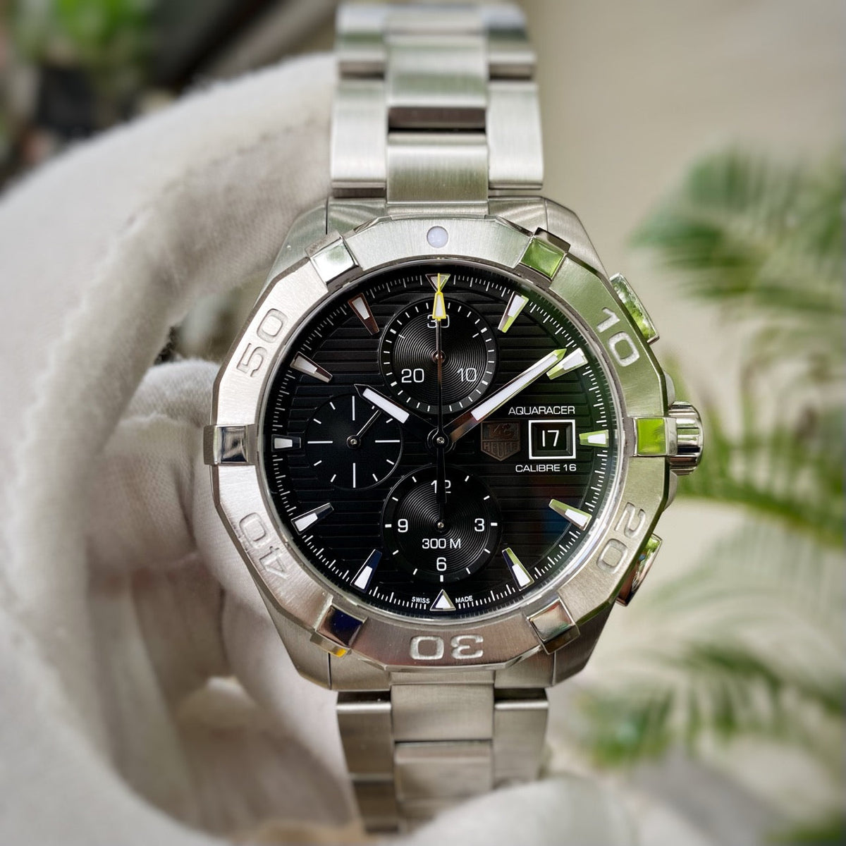  Shop Authentic Tag Heuer Aquaracer Automatic Chronograph Black Dial Silver Steel Strap Watch for Men - CAY2110.BA0927 - Luxxuri