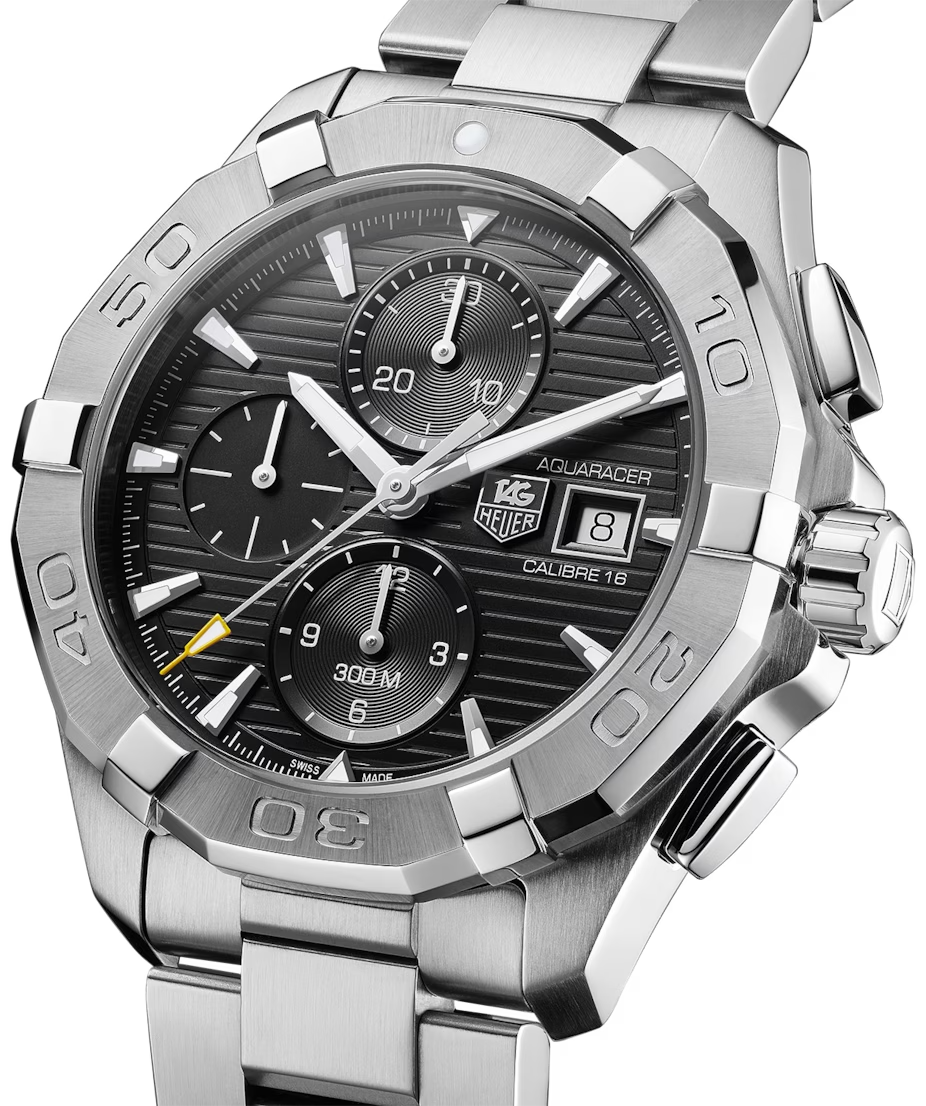  Shop Authentic Tag Heuer Aquaracer Automatic Chronograph Black Dial Silver Steel Strap Watch for Men - CAY2110.BA0927 - Luxxuri