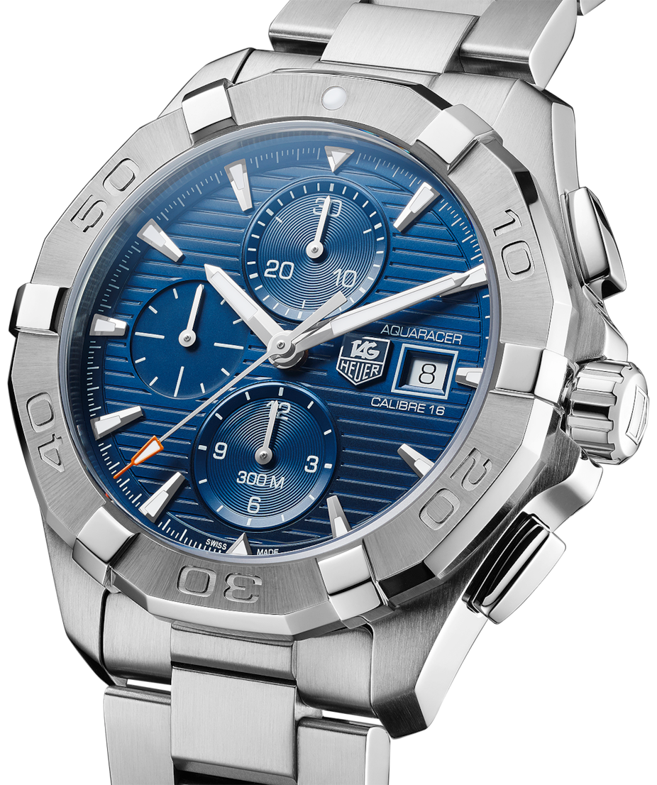  Shop Authentic Tag Heuer Aquaracer Caliber 16 Automatic Chronograph Blue Dial Silver Steel Strap Watch for Men - CAY2112.BA0927 - Luxxuri