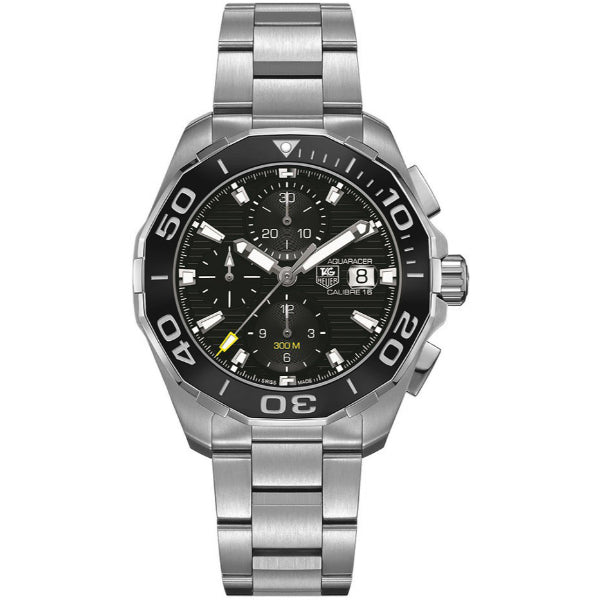  Shop Authentic Tag Heuer Aquaracer Calibre 16 Day-Date Black Dial Silver Steel Strap Watch for Men - CAY211A.BA0927 - Luxxuri