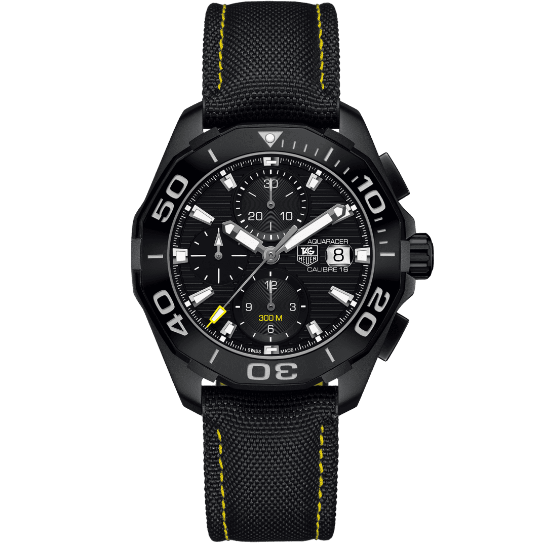  Shop Authentic Tag Heuer Aquaracer Chronograph PVD Black Dial Black Nylon Strap Watch for Men - CAY218A.FC6361 - Luxxuri