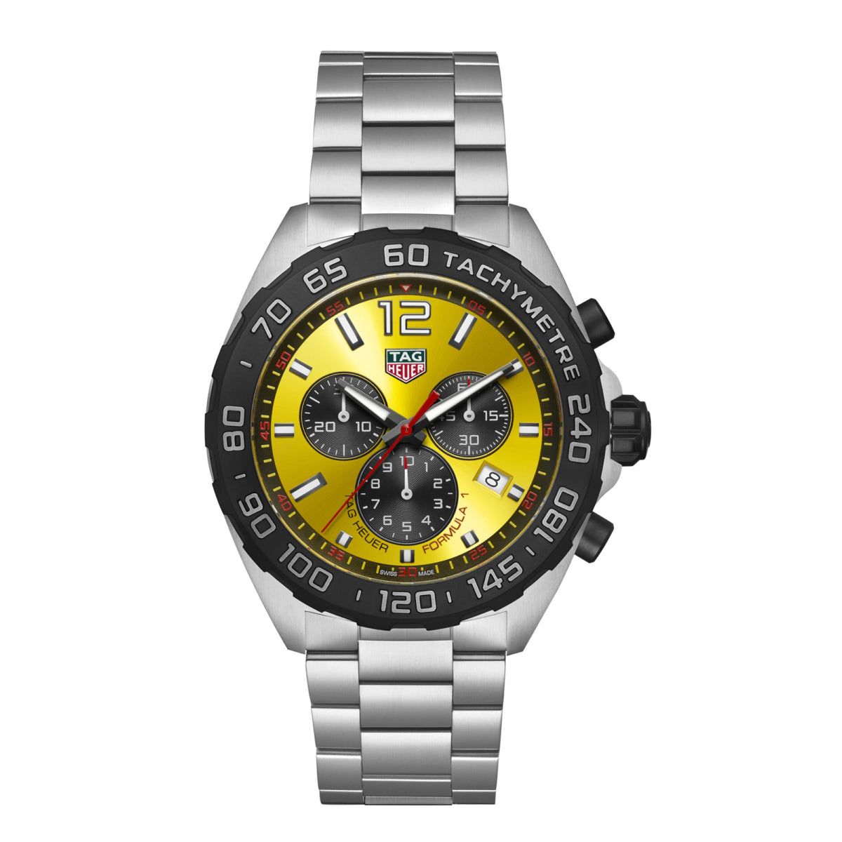  Shop Authentic Tag Heuer Formula 1 Quartz Chronograph Yellow Dial Silver Steel Strap Watch for Men - CAZ101AM.BA0842 - Luxxuri