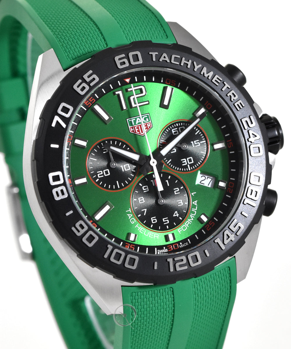  Shop Authentic Tag Heuer Formula 1 Chronograph Green Dial Green Rubber Strap Watch for Men - CAZ101AP.FT8056 - Luxxuri