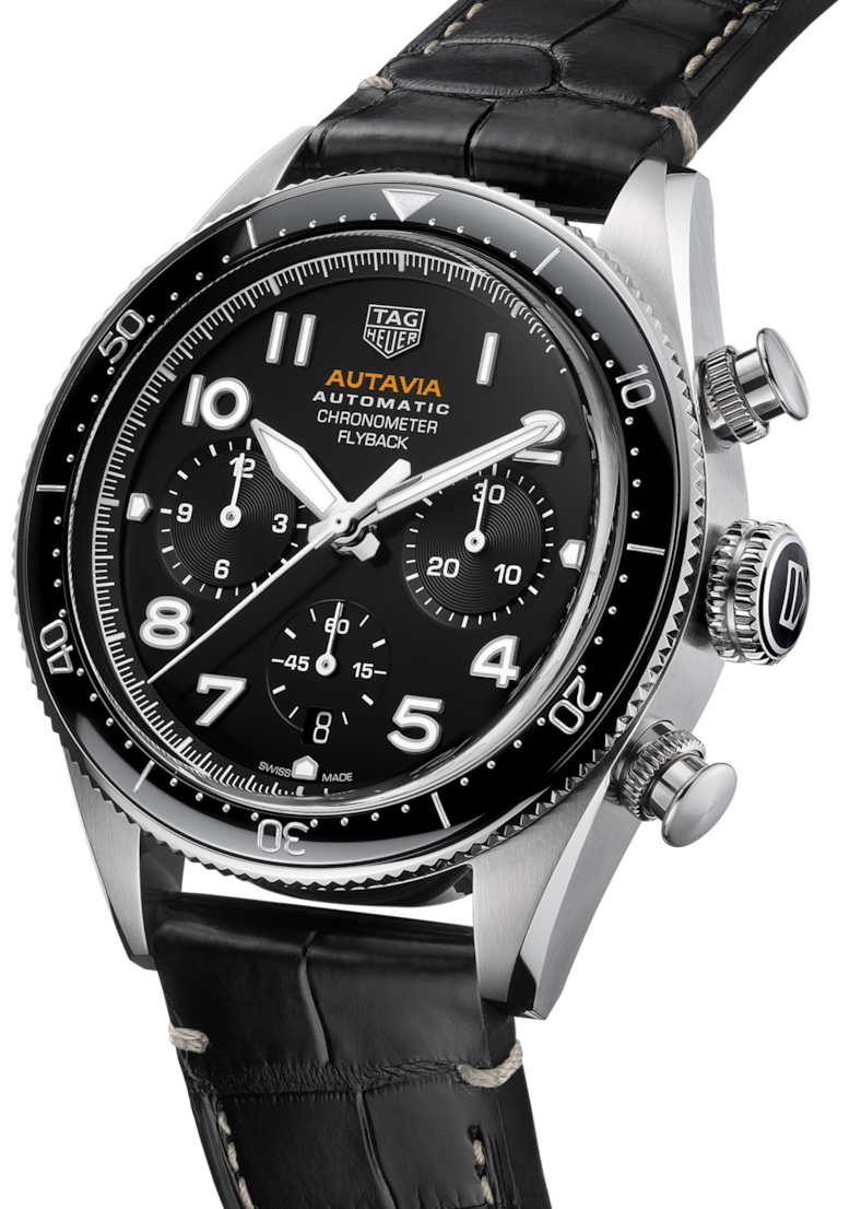  Shop Authentic Tag Heuer Autavia Chronometer Flyback Automatic Chronograph Black Dial Black Leather Strap Watch for Men - CBE511A.FC8279 - Luxxuri