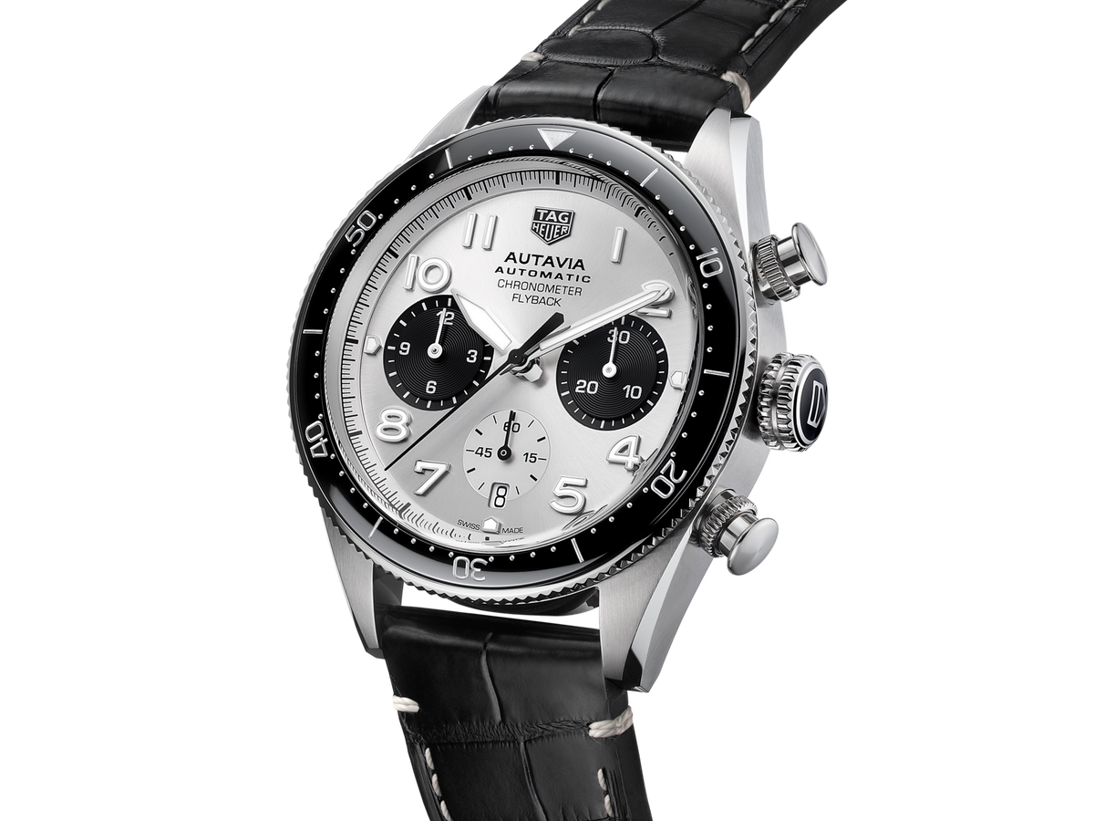  Shop Authentic Tag Heuer Autavia Chronometer Flyback Chronograph Silver Dial Black Leather Strap Watch for Men - CBE511B.FC8279 - Luxxuri