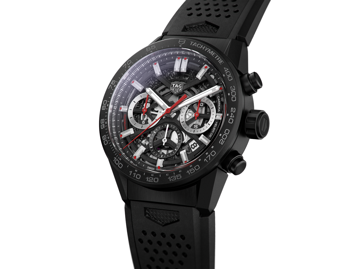  Shop Authentic Tag Heuer Carrera Chronograph Steel & Ceramic Black Dial Black Rubber Strap Watch for Men - CBG2090.FT6145 - Luxxuri