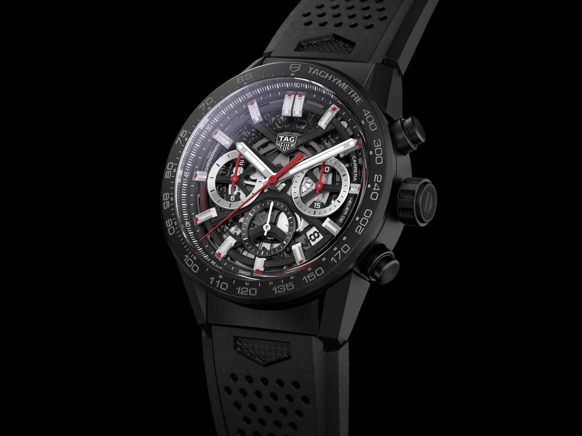  Shop Authentic Tag Heuer Carrera Chronograph Steel & Ceramic Black Dial Black Rubber Strap Watch for Men - CBG2090.FT6145 - Luxxuri