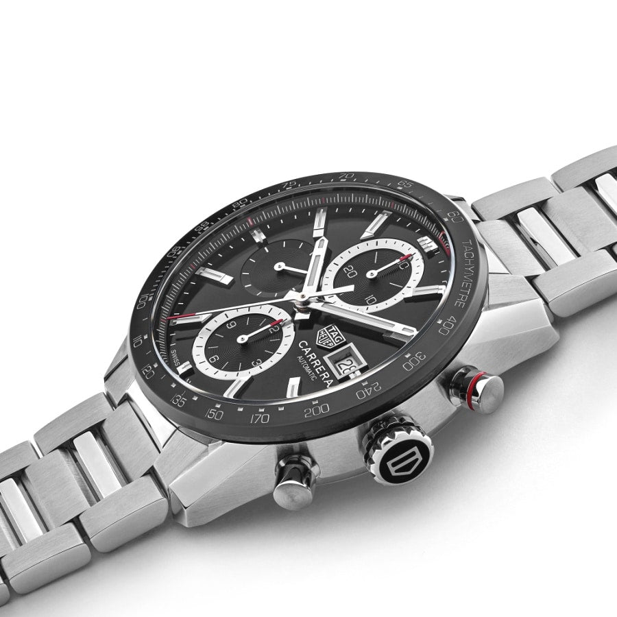  Shop Authentic Tag Heuer Carrera Automatic Chronograph Black Dial Silver Steel Strap Watch for Men - CBM2110.BA0651 - Luxxuri