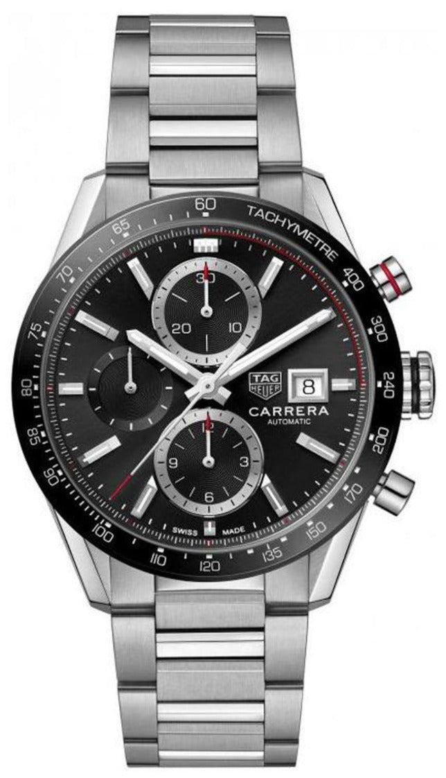  Shop Authentic Tag Heuer Carrera Automatic Chronograph Black Dial Silver Steel Strap Watch for Men - CBM2110.BA0651 - Luxxuri