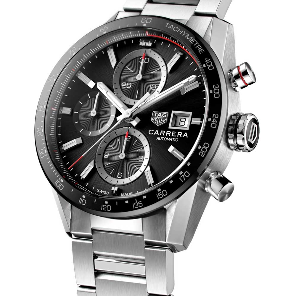  Shop Authentic Tag Heuer Carrera Automatic Chronograph Black Dial Silver Steel Strap Watch for Men - CBM2110.BA0651 - Luxxuri