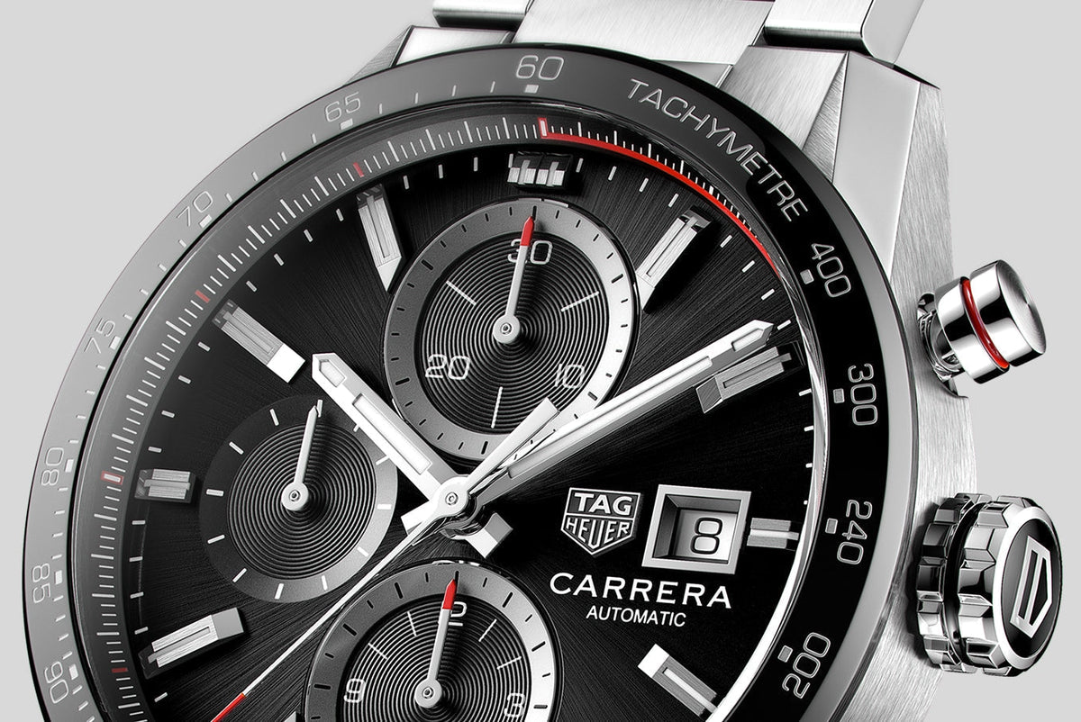  Shop Authentic Tag Heuer Carrera Automatic Chronograph Black Dial Silver Steel Strap Watch for Men - CBM2110.BA0651 - Luxxuri