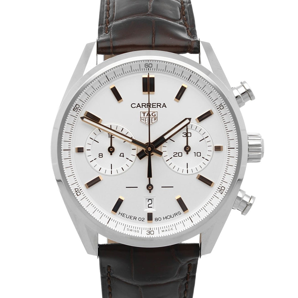  Shop Authentic Tag Heuer Carrera Chronograph White Dial Brown Leather Strap Watch for Men - CBN2013.FC6483 - Luxxuri