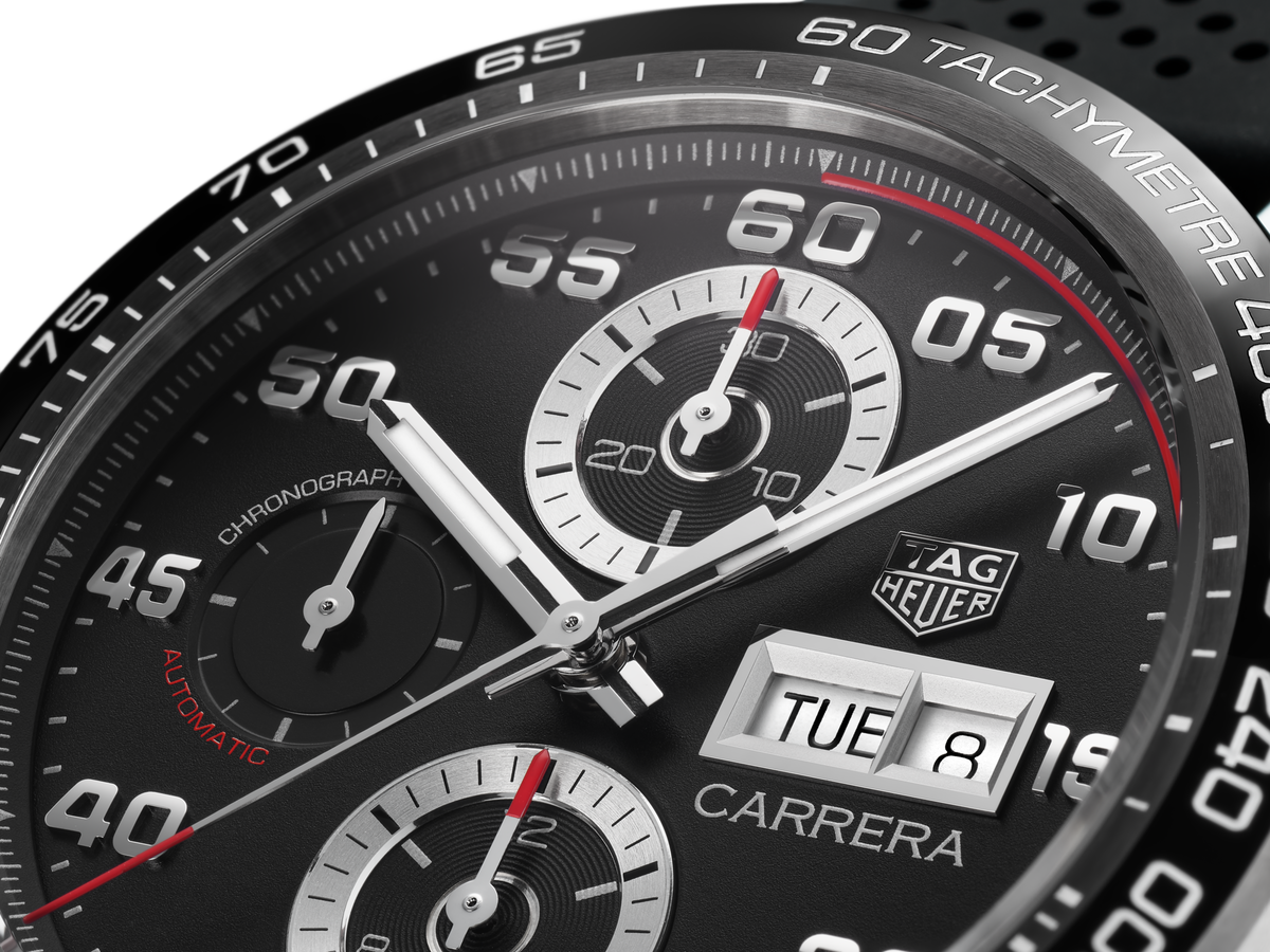  Shop Authentic Tag Heuer Carrera Chronograph Black Dial Black Rubber Strap Watch for Men - CBN2A1AA.FT6228 - Luxxuri