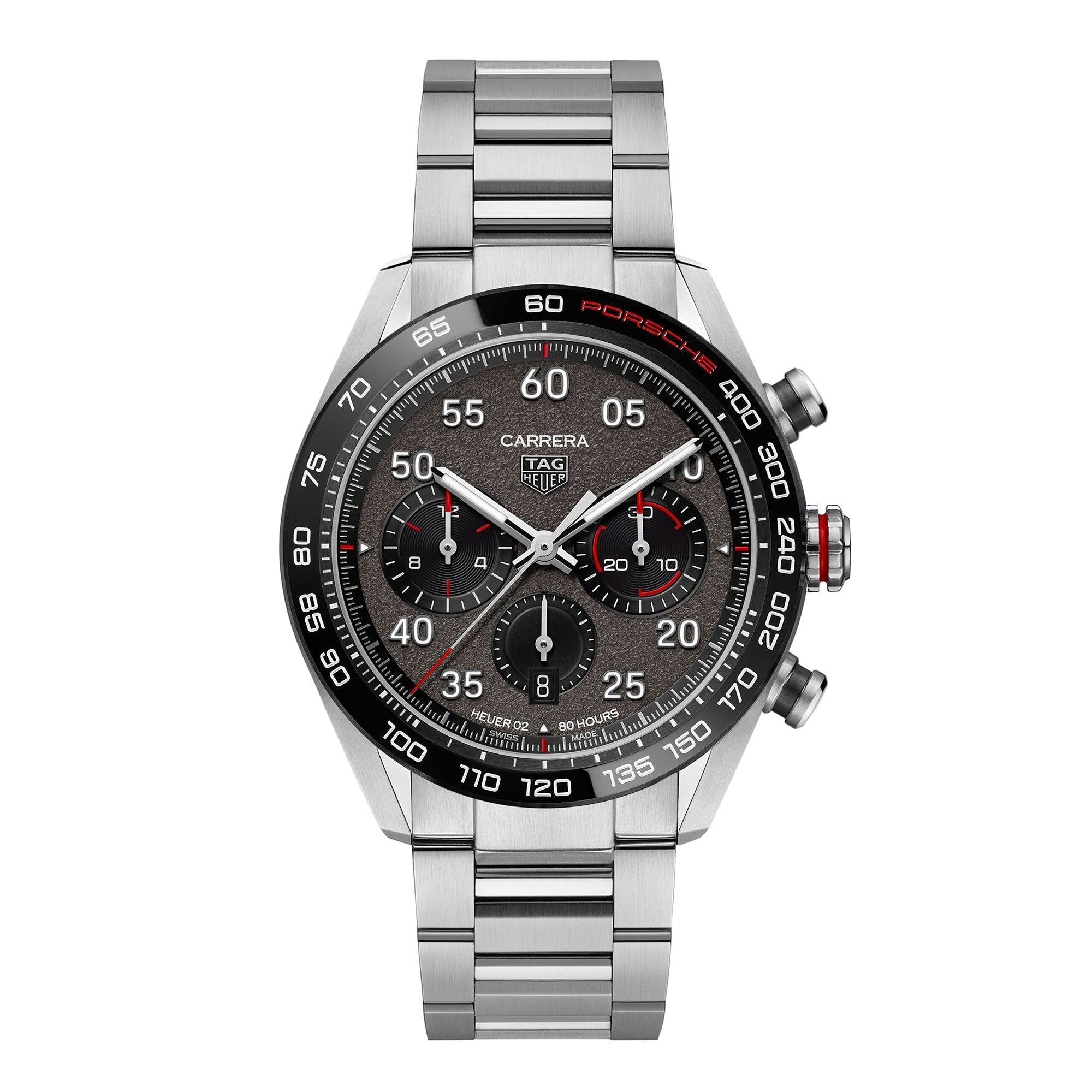  Shop Authentic Tag Heuer Carrera Porsche Chronograph Grey Dial Silver Steel Strap Watch for Men - CBN2A1F.BA0643 - Luxxuri