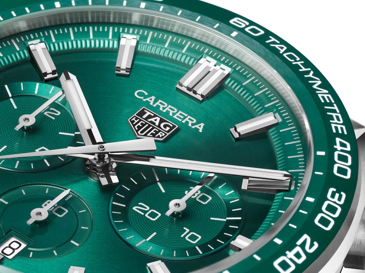  Shop Authentic Tag Heuer Carrera Chronograph 44mm Green Dial Silver Steel Strap Watch for Men - CBN2A1N.BA0643 - Luxxuri