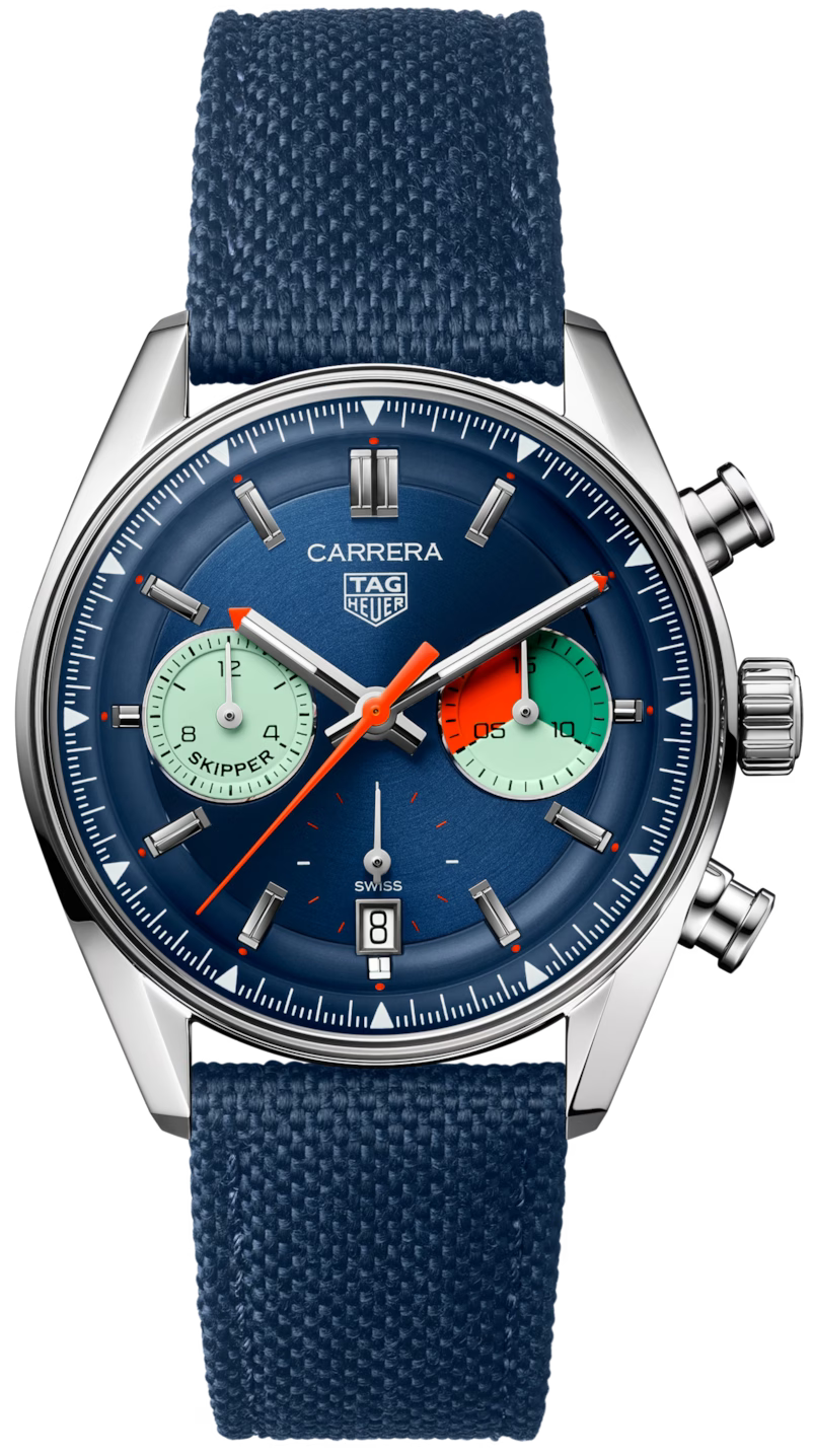  Shop Authentic Tag Heuer Carrera Skipper Automatic Chronograph Blue Dial Blue Nylon Strap Watch for Men - CBS2213.FN6002 - Luxxuri
