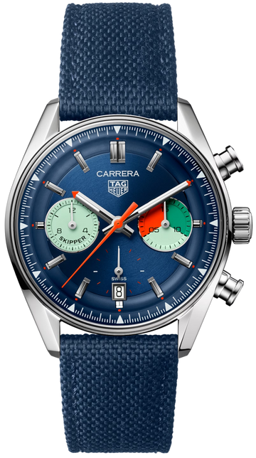  Shop Authentic Tag Heuer Carrera Skipper Automatic Chronograph Blue Dial Blue Nylon Strap Watch for Men - CBS2213.FN6002 - Luxxuri