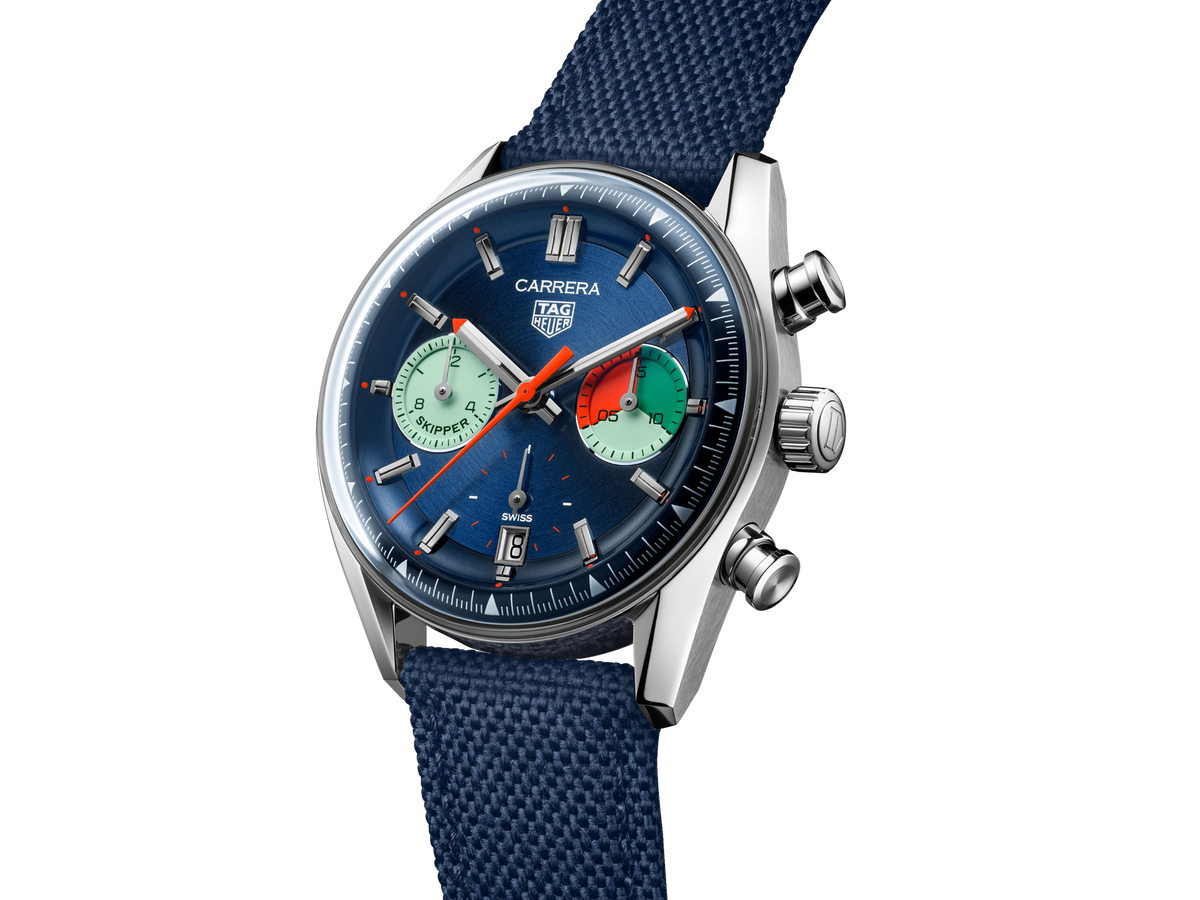  Shop Authentic Tag Heuer Carrera Skipper Automatic Chronograph Blue Dial Blue Nylon Strap Watch for Men - CBS2213.FN6002 - Luxxuri