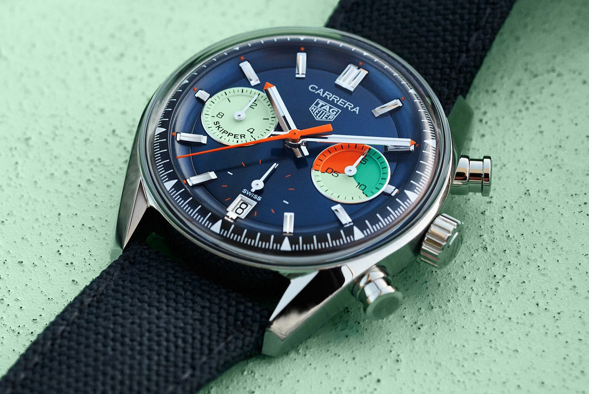  Shop Authentic Tag Heuer Carrera Skipper Automatic Chronograph Blue Dial Blue Nylon Strap Watch for Men - CBS2213.FN6002 - Luxxuri