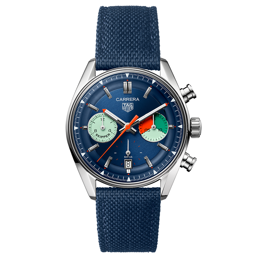  Shop Authentic Tag Heuer Carrera Skipper Automatic Chronograph Blue Dial Blue Nylon Strap Watch for Men - CBS2213.FN6002 - Luxxuri