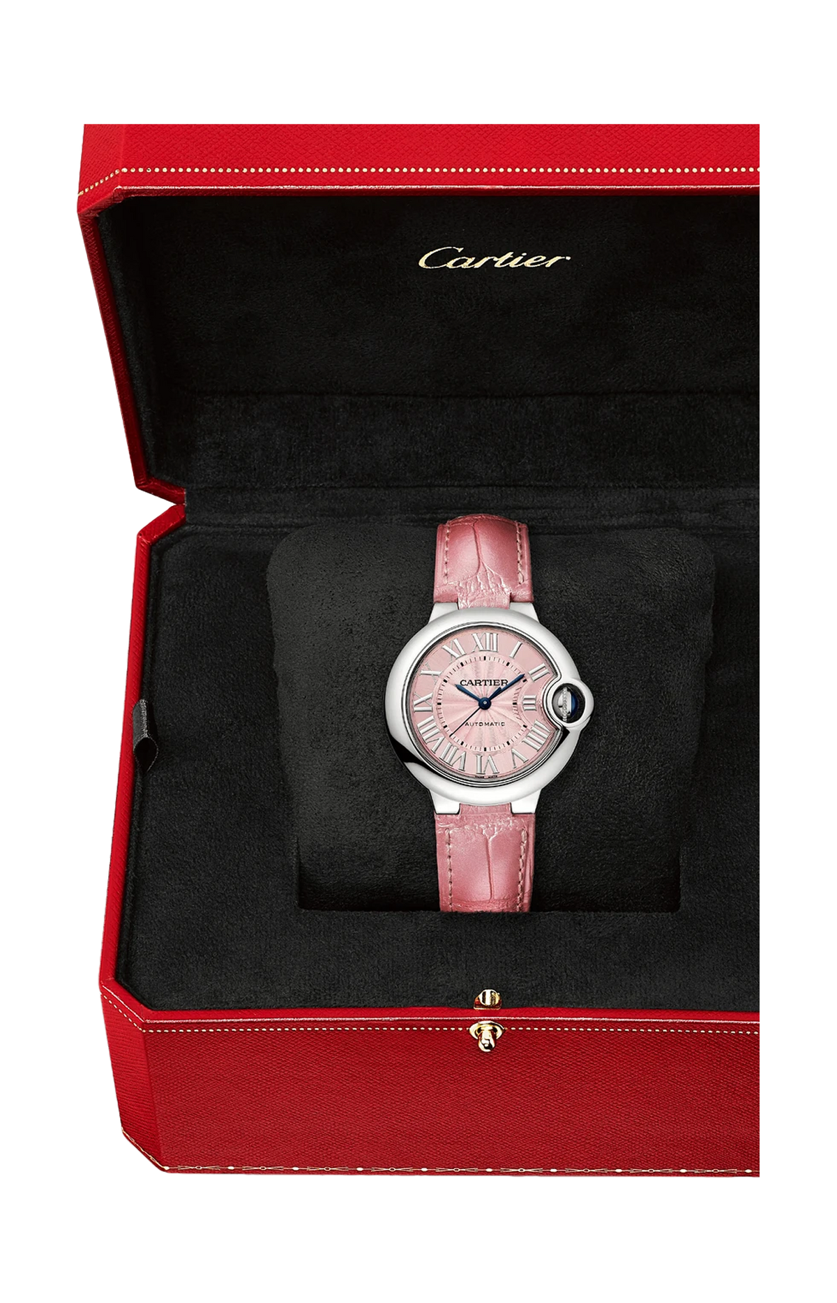  Shop Authentic Cartier Ballon Blue De Cartier Pink Dial Pink Leather Strap Watch for Women - WSBB0031 - Luxxuri