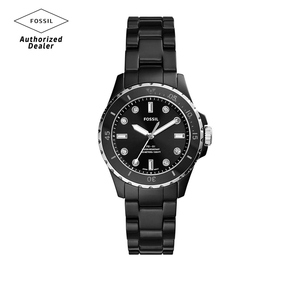  Shop Authentic Fossil FB-01 Three-Hand Black Dial Black Ceramic Strap Watch for Women - CE1108 - Luxxuri