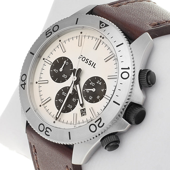 Shop Authentic Fossil Retro Traveler Chronograph White Dial Brown Leather Strap Watch for Men - CH2886 - Luxxuri