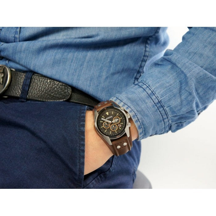  Shop Authentic Fossil Coachman Chronograph Black Dial Brown Leather Strap Watch for Men - CH2891 - Luxxuri