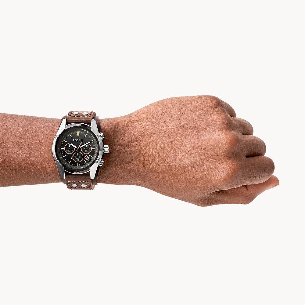  Shop Authentic Fossil Coachman Chronograph Black Dial Brown Leather Strap Watch for Men - CH2891 - Luxxuri