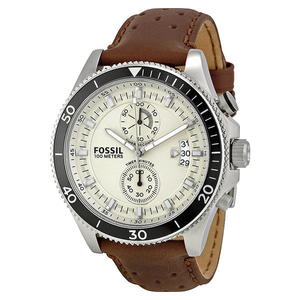  Shop Authentic Fossil Wakefield Chronograph White Dial Brown Leather Strap Watch for Men - CH2943 - Luxxuri