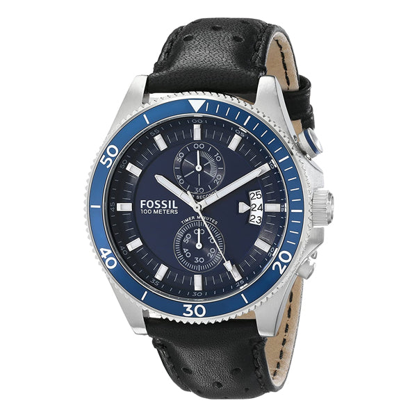  Shop Authentic Fossil Wakefield Chronograph Blue Dial Black Leather Strap Watch for Women - CH2945 - Luxxuri