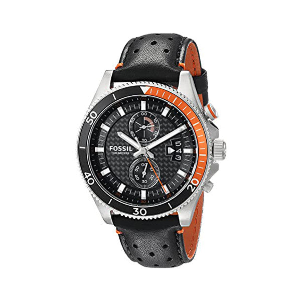  Shop Authentic Fossil Wakefield Chronograph Black Dial Black Leather Strap Watch for Men - CH2953 - Luxxuri