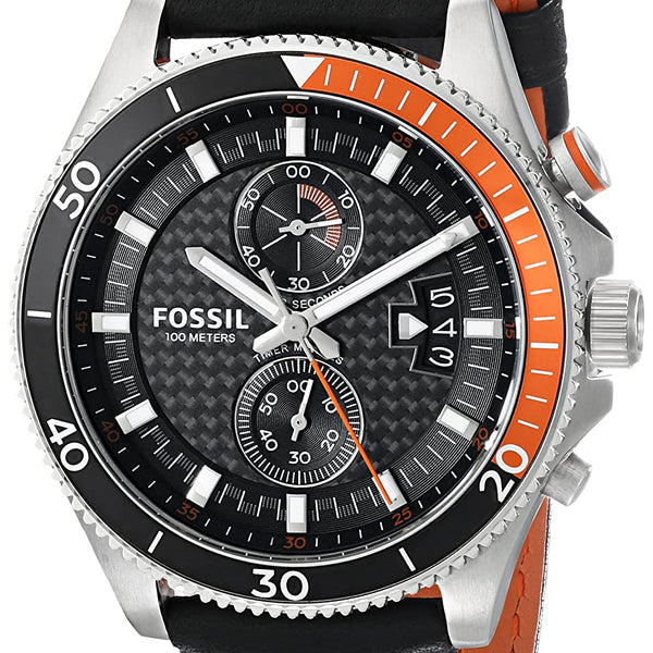  Shop Authentic Fossil Wakefield Chronograph Black Dial Black Leather Strap Watch for Men - CH2953 - Luxxuri