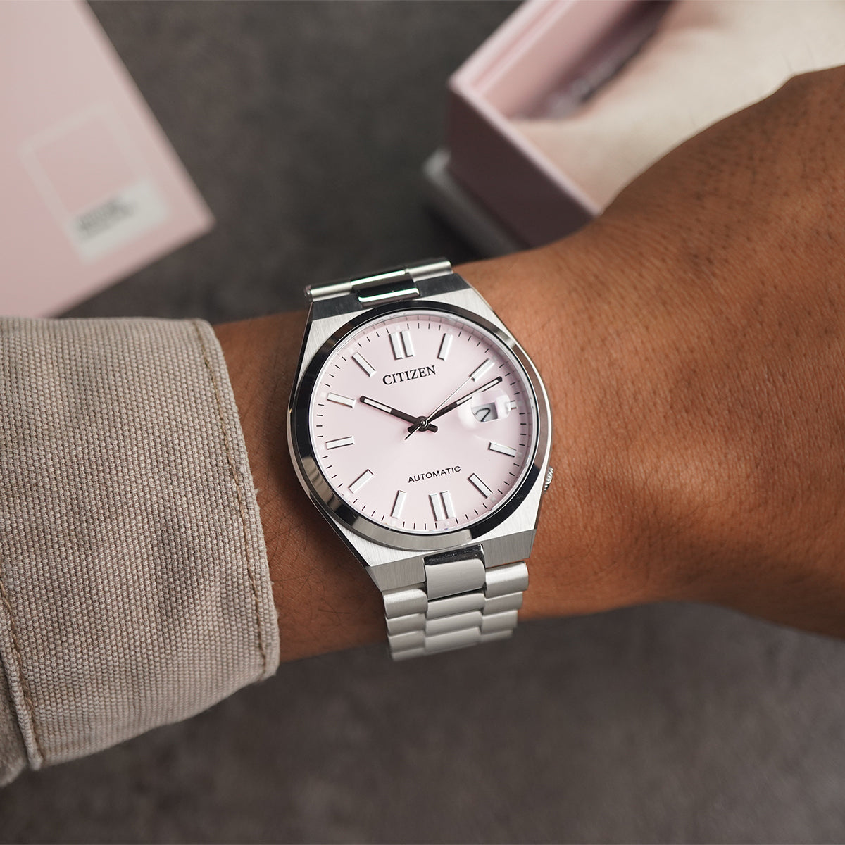  Shop Authentic Citizen x Pantone Automatic Dreamy Pink Dial Silver Steel Strap Watch For Men - NJ0158-89X - Luxxuri
