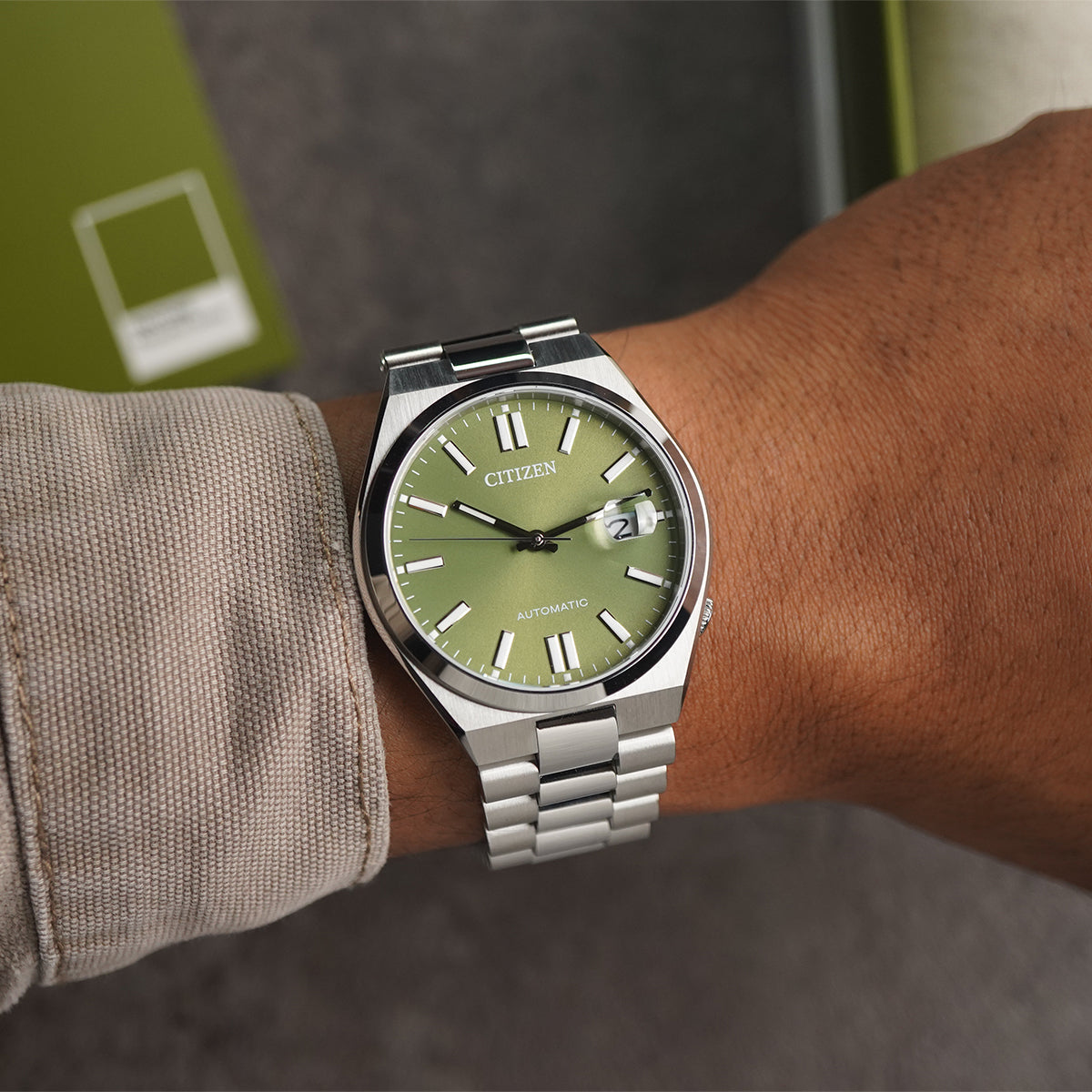  Shop Authentic Citizen x Pantone Automatic Peaceful Green Dial Silver Steel Strap Watch For Men - NJ0158-89Z - Luxxuri