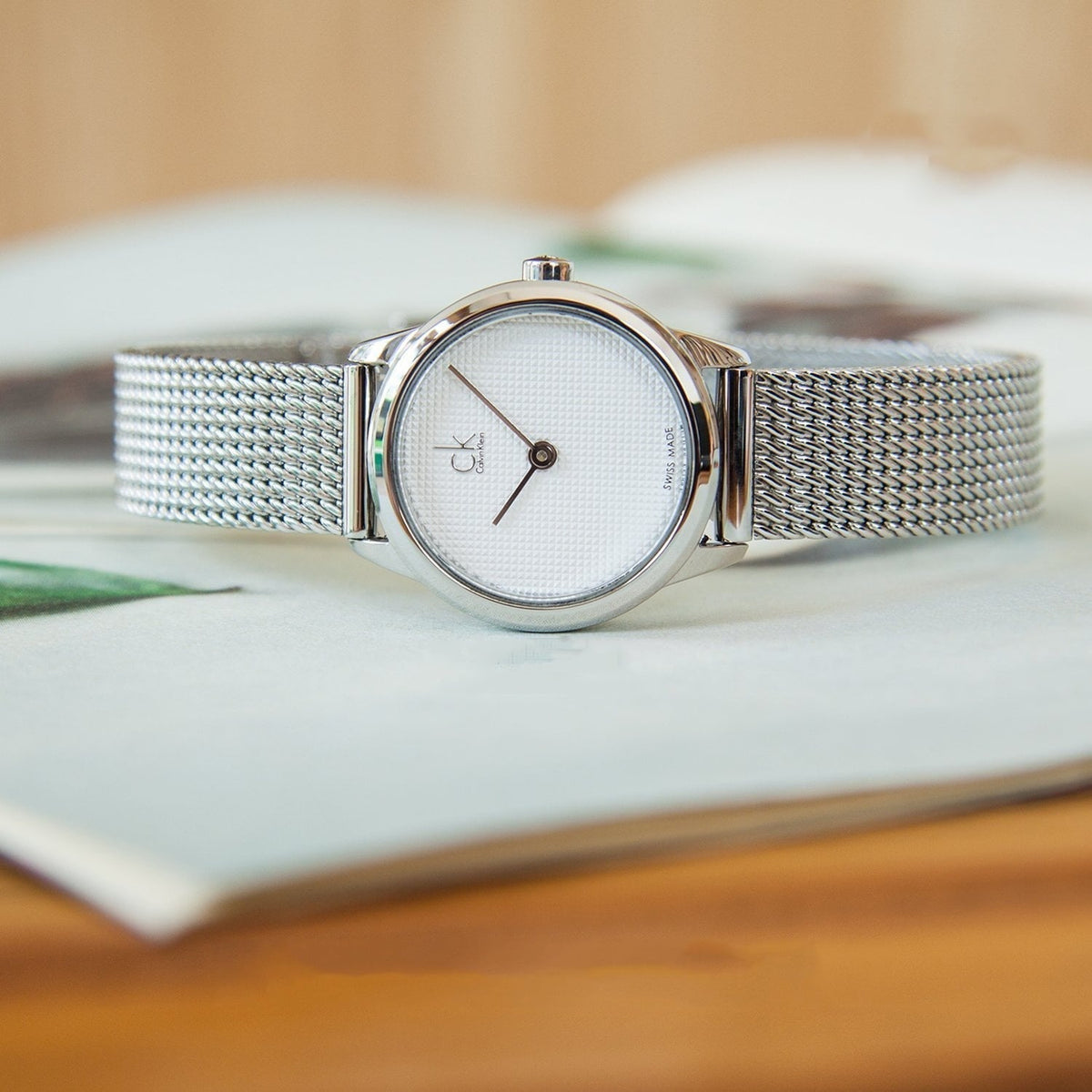  Shop Authentic Calvin Klein Minimal White Dial Silver Mesh Bracelet Watch for Women - K3M2312Y - Luxxuri