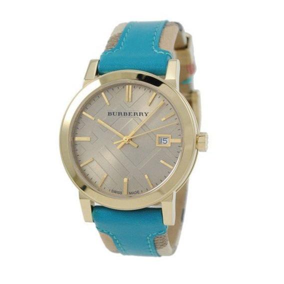  Shop Authentic Burberry The City Gold Dial Blue Leather Strap Watch for Women - BU9018 - Luxxuri