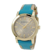  Shop Authentic Burberry The City Gold Dial Blue Leather Strap Watch for Women - BU9018 - Luxxuri