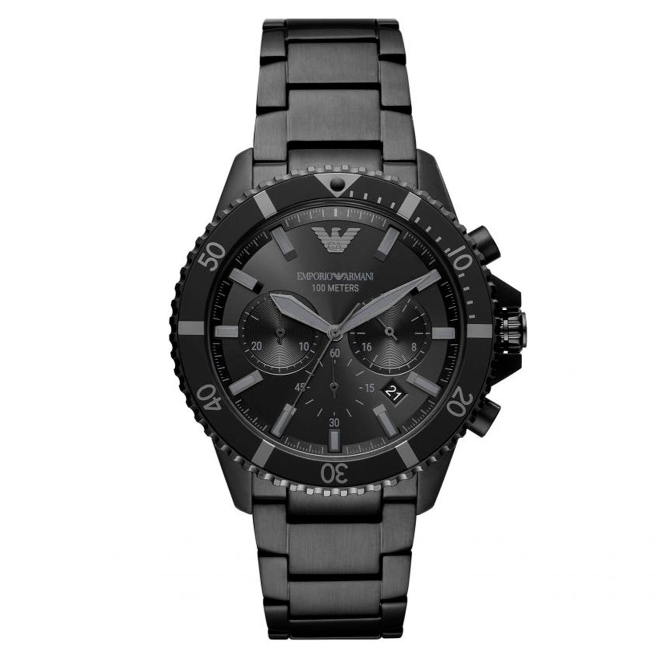  Shop Authentic Emporio Armani Diver Chronograph Black Dial Black Steel Strap Watch For Men - AR11363 - Luxxuri