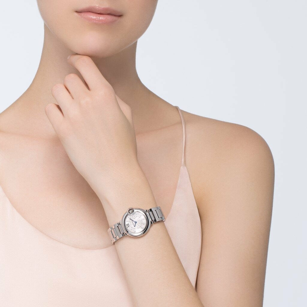  Shop Authentic Cartier Ballon Bleu de Cartier Diamonds Silver Dial Silver Steel Strap Watch for Women - WE902073 - Luxxuri