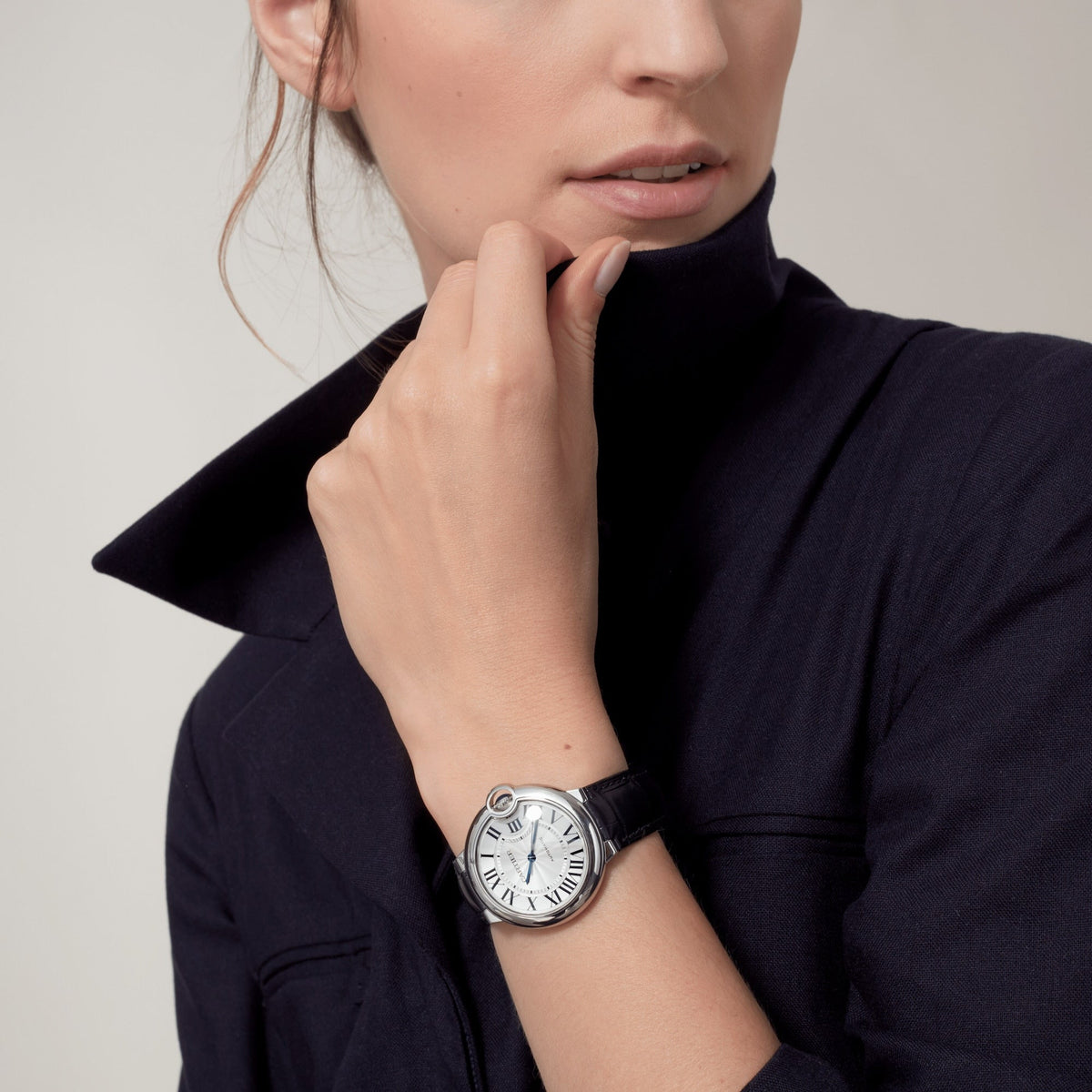  Shop Authentic Cartier Ballon Bleu De Cartier Silver Dial Black Leather Strap Watch for Women - WSBB0030 - Luxxuri