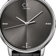  Shop Authentic Calvin Klein Accent Black Dial Black Leather Strap Watch for Men - K2Y2X1CU - Luxxuri