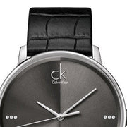  Shop Authentic Calvin Klein Accent Black Dial Black Leather Strap Watch for Men - K2Y2X1CU - Luxxuri