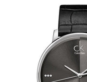  Shop Authentic Calvin Klein Accent Black Dial Black Leather Strap Watch for Men - K2Y2X1CU - Luxxuri