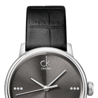  Shop Authentic Calvin Klein Grey Dial Black Leather Strap Watch for Women - K2Y2Y1CU - Luxxuri