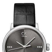  Shop Authentic Calvin Klein Grey Dial Black Leather Strap Watch for Women - K2Y2Y1CU - Luxxuri