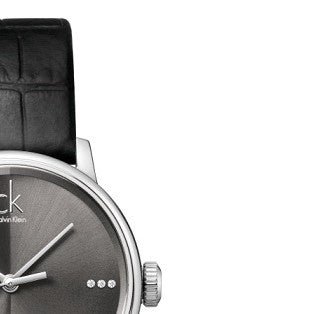  Shop Authentic Calvin Klein Grey Dial Black Leather Strap Watch for Women - K2Y2Y1CU - Luxxuri